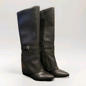A New Day Novie Black Faux Leather Wedge Dress Boots - Size 8.5